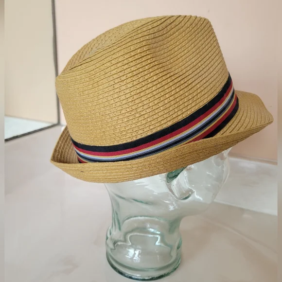 🌺3 for $10 Vintage Stone Straw Fedora with Striped Grosgrain Ribbon - Picture 5 of 10